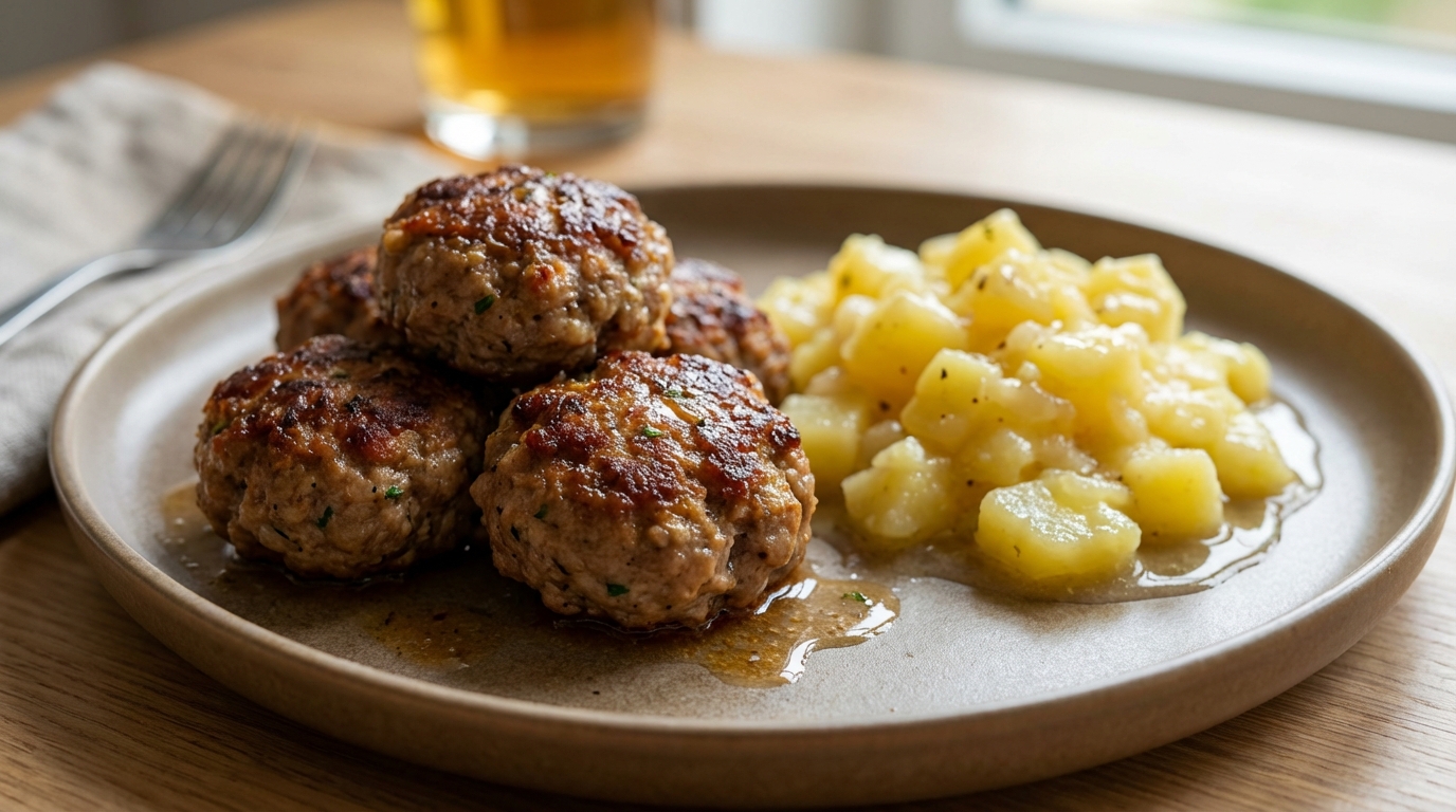 entdecken sie, wie sie frikadellen mit kartoffelsalat, gewürzt mit brühe und essig, besonders saftig und aromatisch zubereiten – der perfekte klassische genuss für jeden anlass.