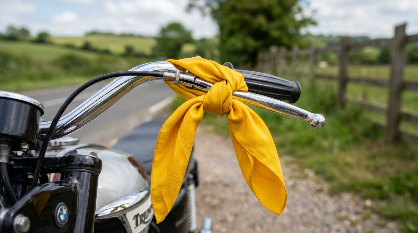 erfahren sie, was es bedeutet, wenn ein gelbes tuch am lenker eines motorrads hängt, und welche botschaft dahinter steckt.