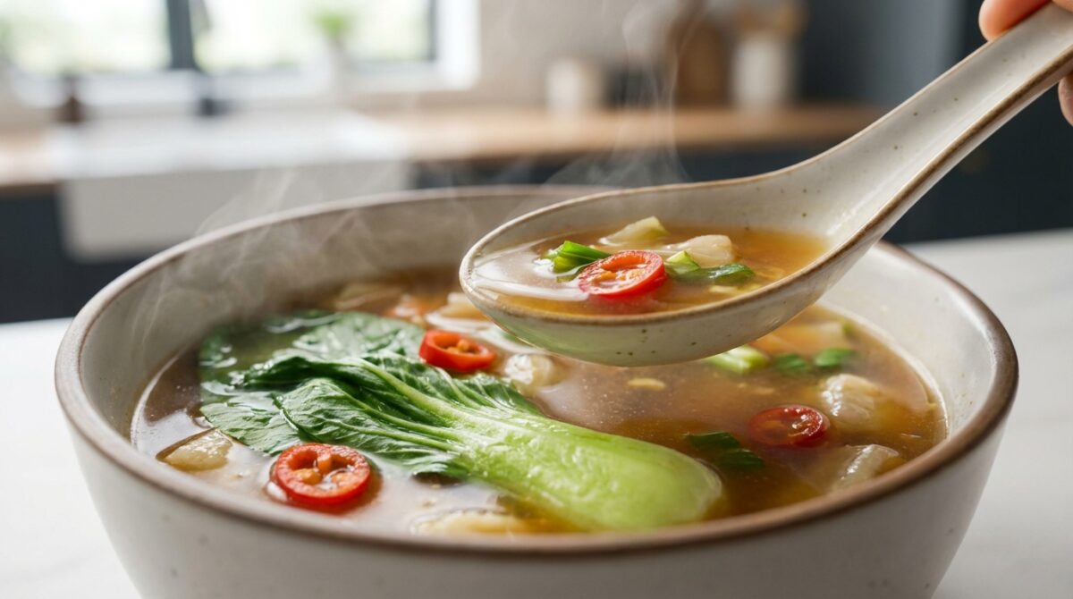 leichte asiatische gemüsesuppe mit ingwer und zitronengras – würzig, aromatisch und schnell zubereitet für eine gesunde mahlzeit.