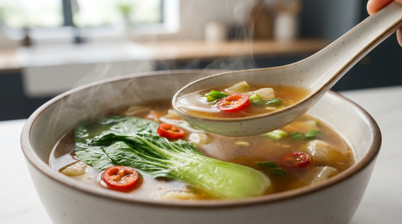 leichte asiatische gemüsesuppe mit ingwer und zitronengras – würzig, aromatisch und schnell zubereitet für eine gesunde mahlzeit.