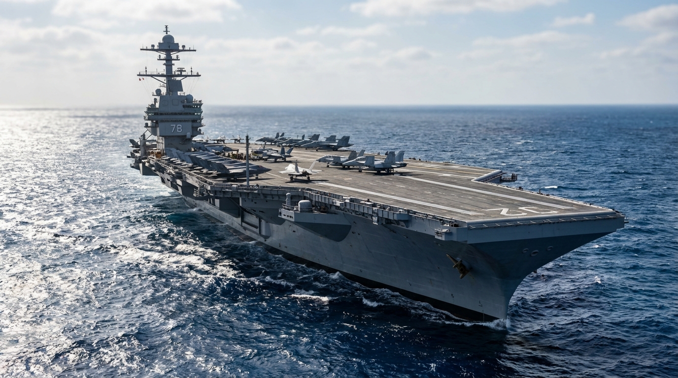 entdecken sie den größten flugzeugträger der welt mit einer länge von 337 metern und einem gewicht von 100.000 tonnen, der mächtig über die ozeane herrscht.