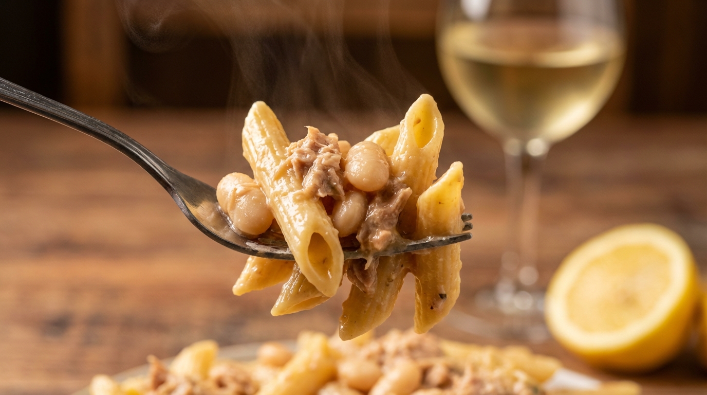 ein einfaches und schnelles rezept für thunfisch-pasta mit weißen bohnen, das durch seine cremige konsistenz und mediterrane aromen überzeugt.
